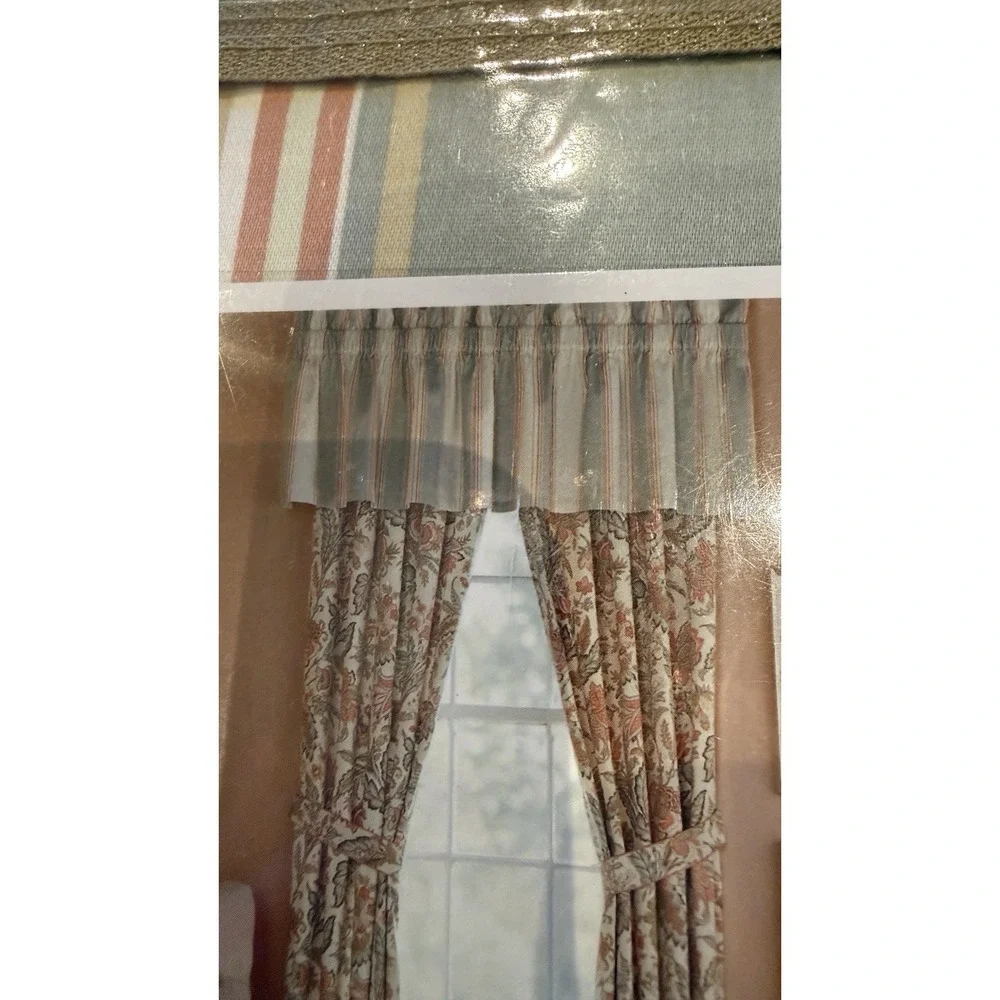 Biltmore Valance Earlom Pair 86 x 18 Cotton Striped Floral Window Valances New